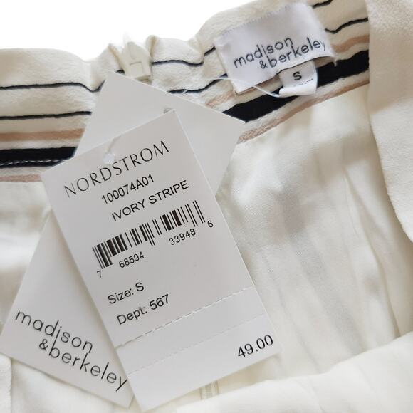 MADISON & BERKELEY high waist woven striped dress shorts ivory stripe Size S NEW - Picture 6 of 9